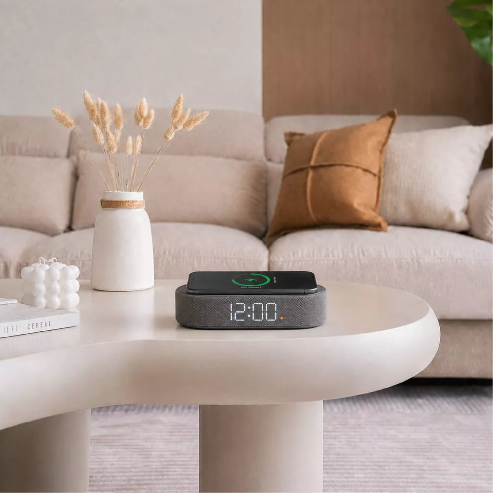 Fabric Wrapped Digital Alarm Clock with Wireless Charging & USB-C Port view 4