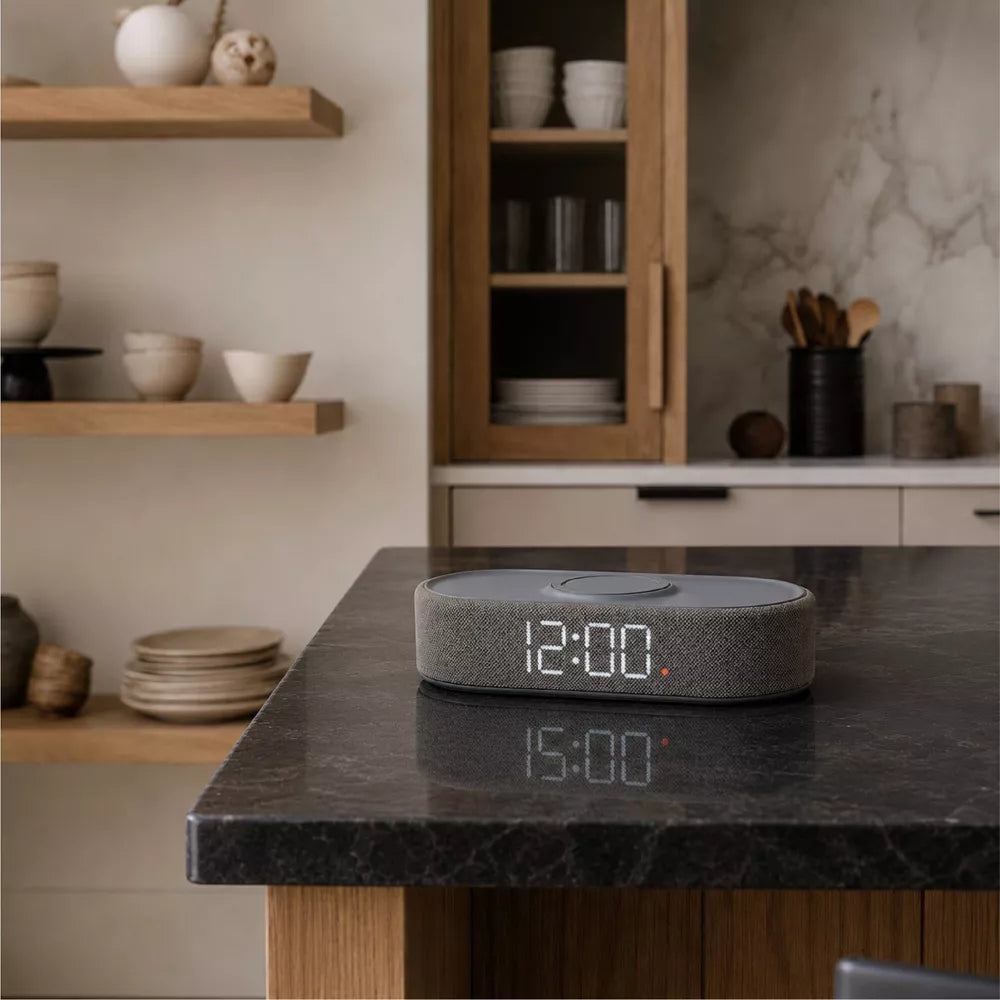 Fabric Wrapped Digital Alarm Clock with Wireless Charging & USB-C Port view 3