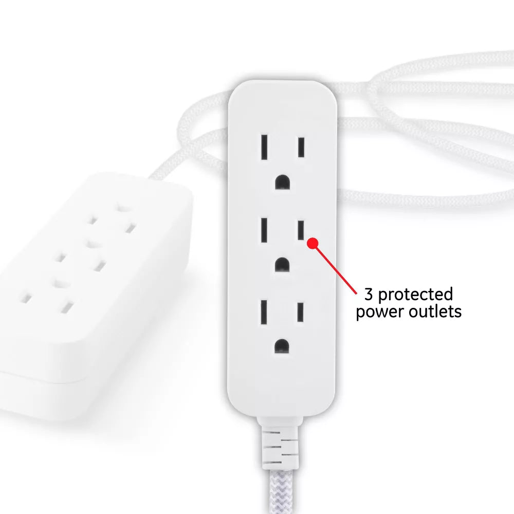3-Outlet Grounded Extension Power Cord with 15ft Braided Flat Plug Cable view 2