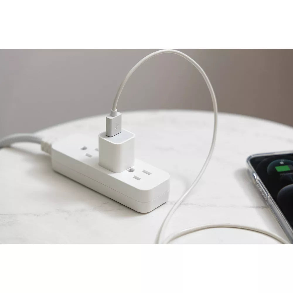 3-Outlet Grounded Extension Power Cord with 15ft Braided Flat Plug Cable view 3