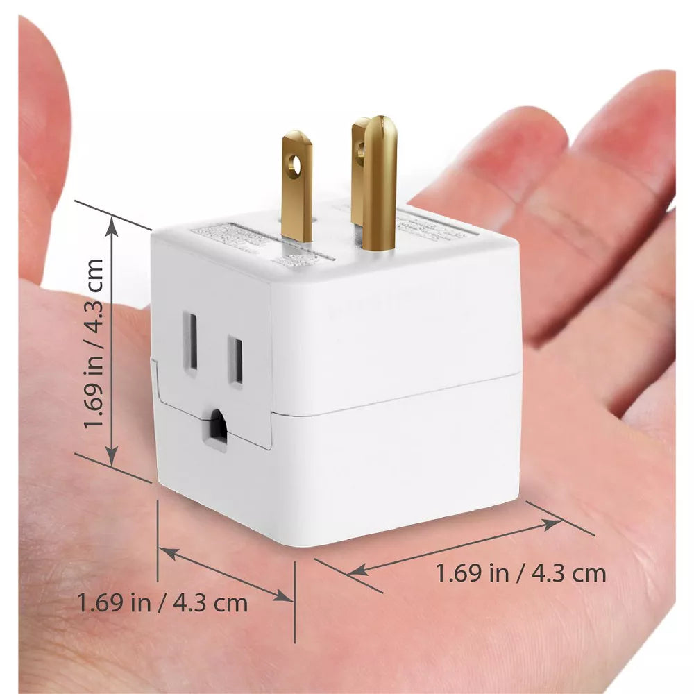 Compact Cube 3-Outlet Wall Plug Power Extender Adapter view 3